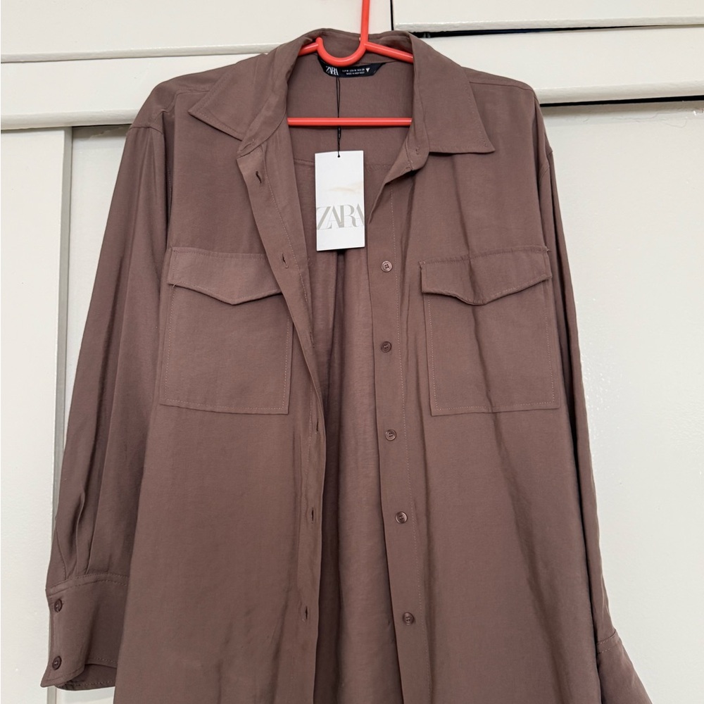 ZARA Mauve-Brown Oversized Collared Shirt Jacket